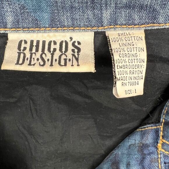 Rare Chico’s Design Denim Jean Jacket Floral Embroidery Beading Size 1 Small - Picture 6 of 6